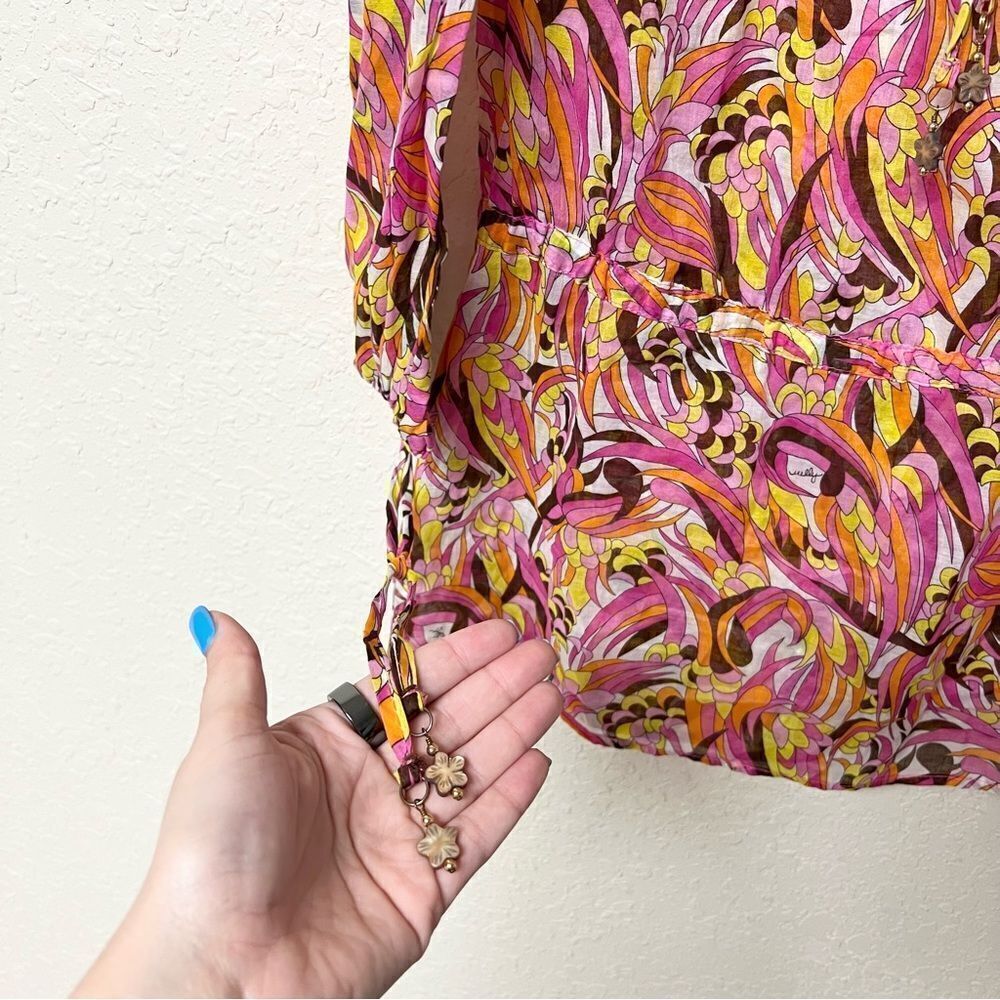 Milly Cabana Womens Cotton Colorful 70's Style Sheer Tie Cover Up Tunic Top Sz M - Picture 4 of 8